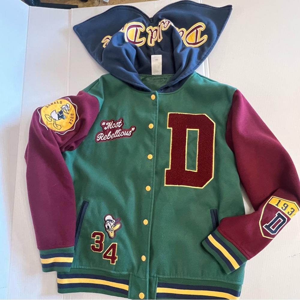 Donal Duck Varsity  Letterman Jacket Size Large Green Apparel Label